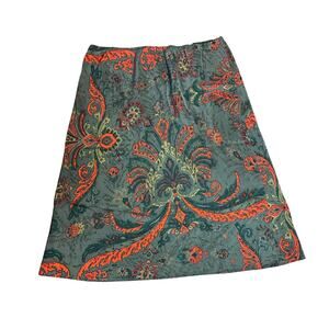Ny&Co Vintage Green Orange Floral‎ Paisley 100% Silk Slip Style Skirt Size Large
